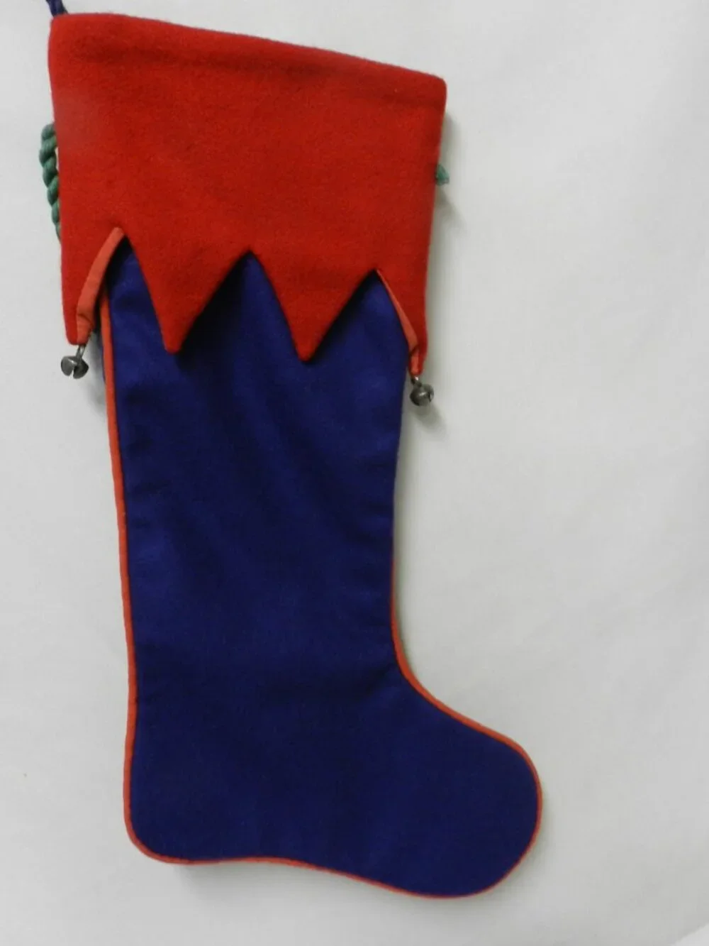 Crate & Barrel Christmas Jester Stocking Holidays w/ Pom Poms & Bells Vintage